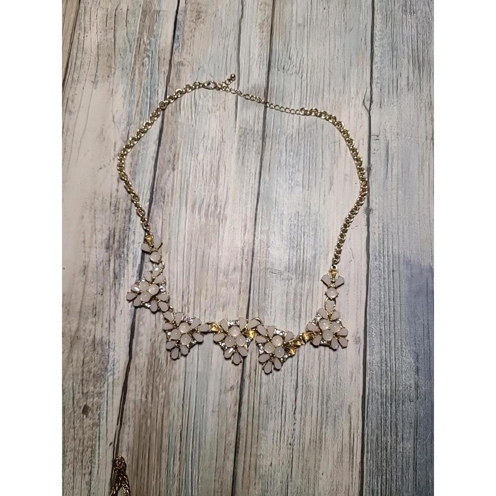 Cubic Zirconia Necklace With Fake Pearls Flower Design. Costume Jewelry
